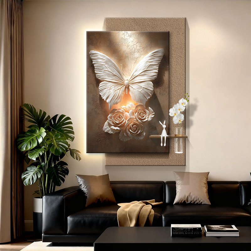 现代简约蝴蝶客厅氛围灯画装饰画沙发背景墙壁画高档入户玄关挂画,淘宝优惠券,粉丝福利购,淘宝优惠卷