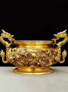 热销威弗列德纯铜香炉九龙摆件大号熏炉室内中式佛堂祠堂双龙聚宝