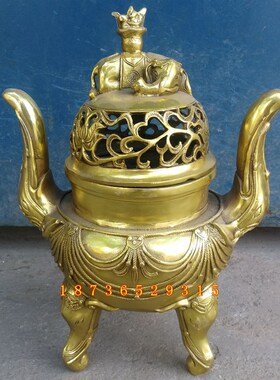 热销大象腿镂空香炉铜薰香炉黄铜香炉纯铜香炉四龙头香炉工艺桌面