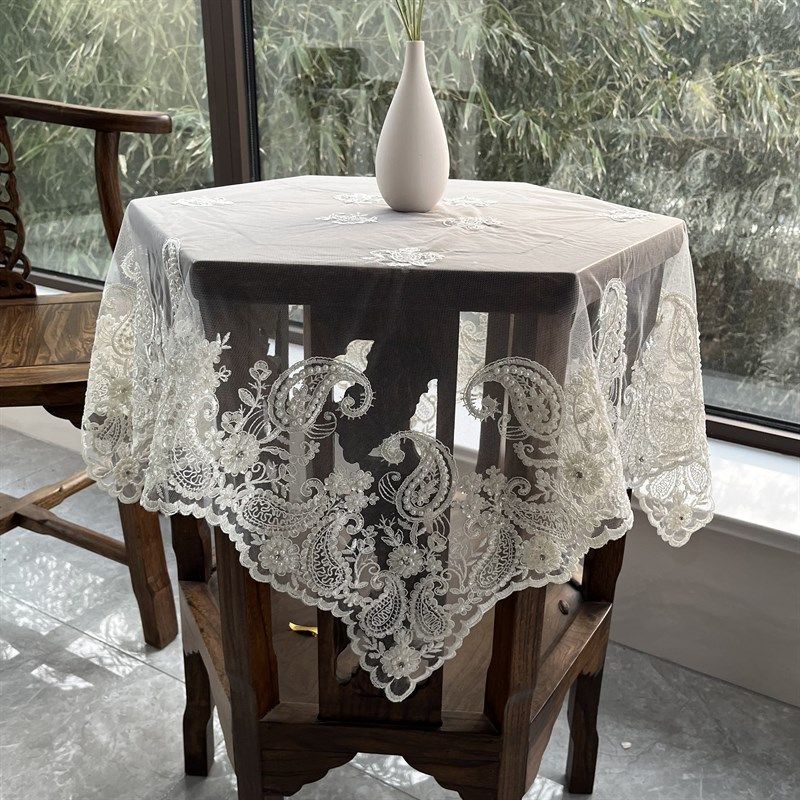 欧式蕾丝手工钉珠复古桌布小圆桌洗衣机床头柜空调防尘盖巾布艺,淘宝优惠券,粉丝福利购,淘宝优惠卷