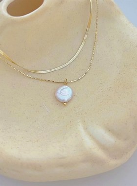 不锈钢!欧美ins天然淡水珍珠项链小众简约摩登配饰双层锁骨链女