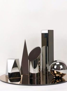 欧式轻奢现代简约圆形玻璃镜面托盘摆件样板房售楼处软装饰品摆设