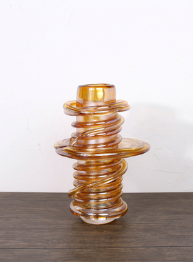 现代简约欧式轻奢炫彩螺旋玻璃花器花瓶摆件样板房售楼处软装饰品