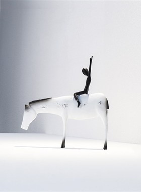 新中式骑马人雕塑小摆件办公室酒店玄关样版房书房软装动物马饰品