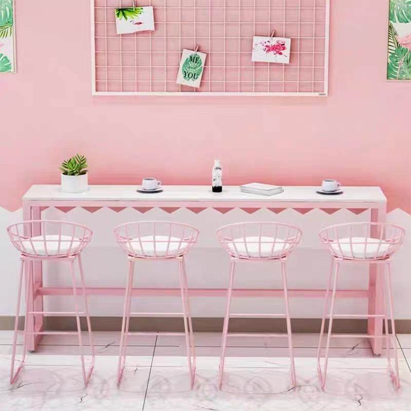 奶茶店靠墙高脚吧台桌简约网红粉色桌椅组合北欧大理石家用长条桌,淘宝优惠券,粉丝福利购,淘宝优惠卷