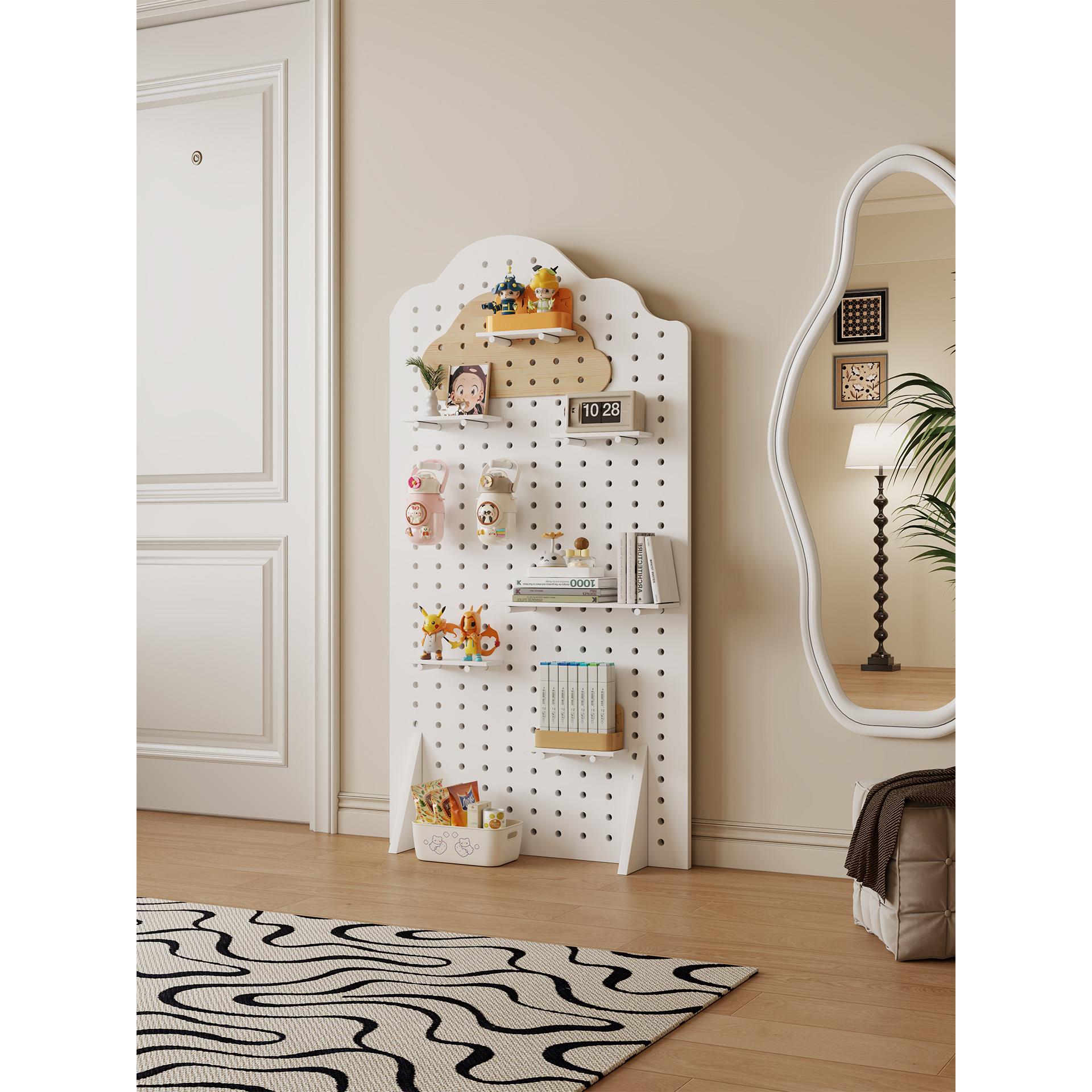 Wall-mounted movable pulley storage rack, customized yoga mat, fitness equipment storage and organization, vertical hole board floor-standing