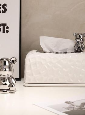 暴力熊水立方纸巾盒装饰摆件客厅茶几家用高档轻奢高级感抽纸盒