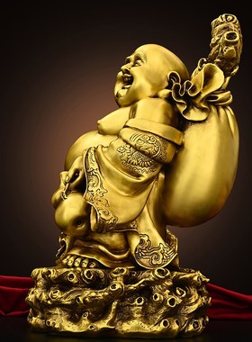 黄铜大肚弥勒佛笑佛摆件布袋和尚全铜佛公铜像居家客厅书房供奉