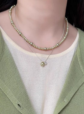 PANACHE 韩系牛油果绿珍珠锆石叠戴项链 小众高级感气质锁骨链女