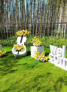 户外园林景观字母摆件创意金属大提琴花架庭院别墅花园装饰雕塑品