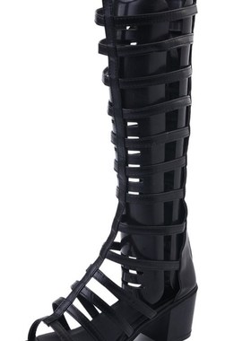 Women Sandals Hollow-Out Knee High Boots Leather Strap Squar