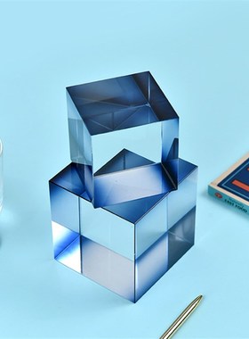 轻奢风几何水晶玻璃纸镇摆件样板间客厅书房办公室会议室软装饰品