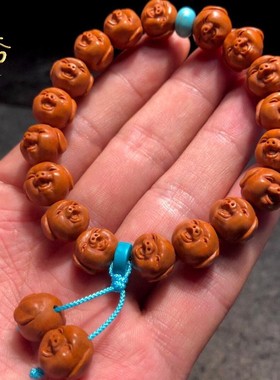 龙纹桃核雕刻小猪核雕手串猪八戒正圆桃木手链非橄榄核文玩小核桃