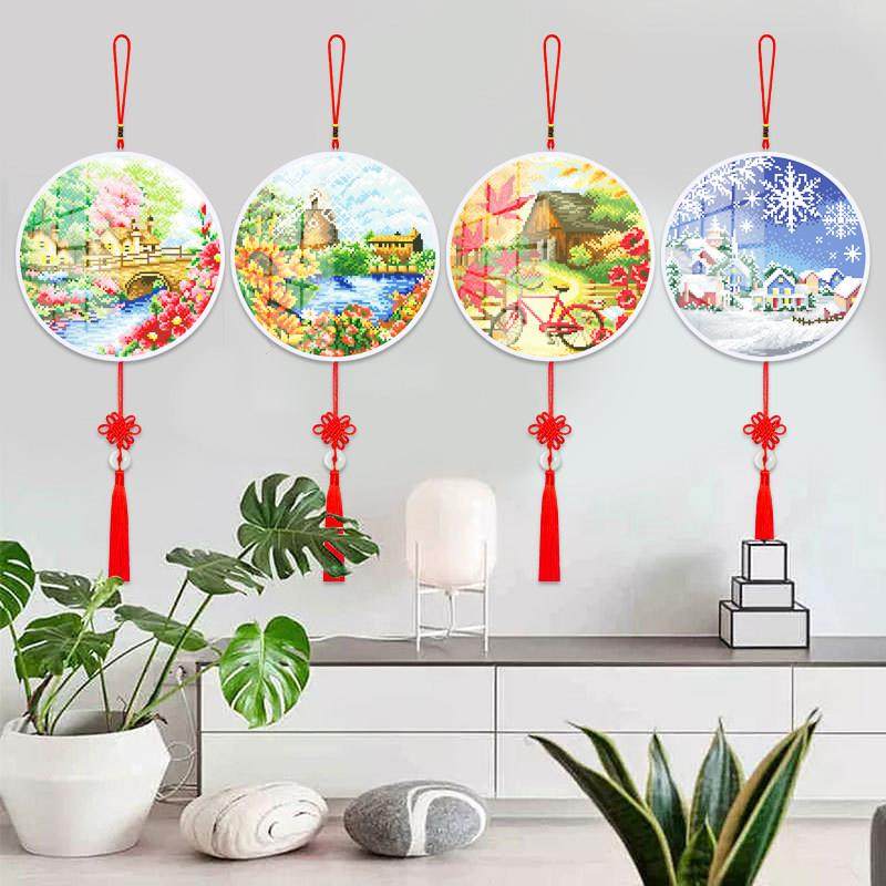 2024新款带框钻石画风景春夏秋冬客厅卧室送框钻石绣点贴钻十字绣,淘宝优惠券,粉丝福利购,淘宝优惠卷