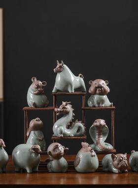 陶瓷十二生肖摆件整套动物龙马鼠牛虎兔蛇羊猴鸡狗猪属相生日礼物