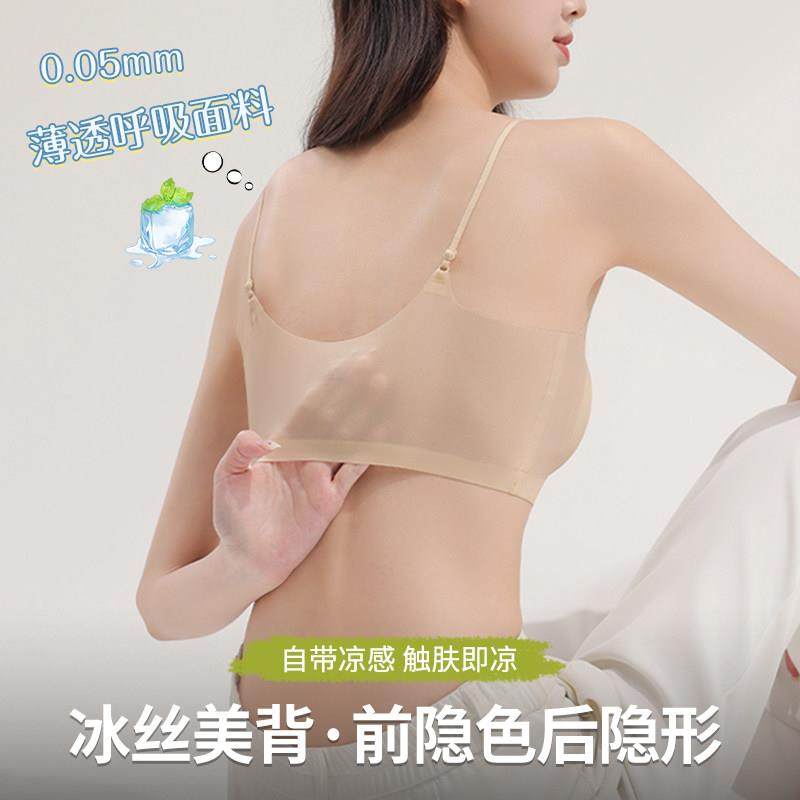 粉底液隐形无痕内衣女小胸聚拢夏季薄款凉感冰丝美背细肩带文胸罩,淘宝优惠券,粉丝福利购,淘宝优惠卷