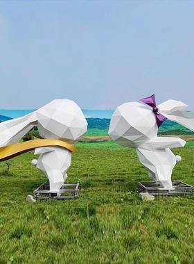 玻璃纤维雕塑定制大型几何动物抽象切面熊猫长颈鹿兔子户外景观摆
