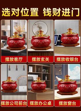 好朱砂材质的聚宝盆饰品，八方来财，皮绣，客厅，商店，门厅，卧