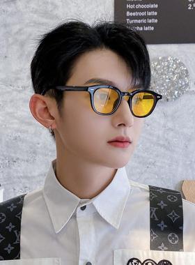 男士黄色近视太阳镜，女士新潮ins太阳镜，小圆框，小脸Hip-Hop眼