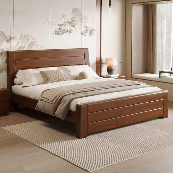 Solid wood bed 1.8m new Chinese style double bed master bedroom economical simple 1.5m home thickened 1.2m single bed