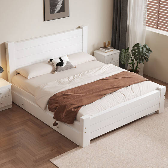 Modern and simple solid wood bed 1.8m double bed master bedroom economical same-day delivery home 1.5m single bed