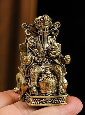 热销纯黄铜迷你小财神爷摆件家用办公室客厅桌面店铺招财开业礼品