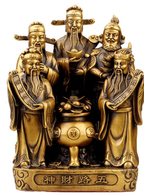热销财神大号纯铜财神爷佛像黄铜五路财神聚宝盆铜像 财神像招财