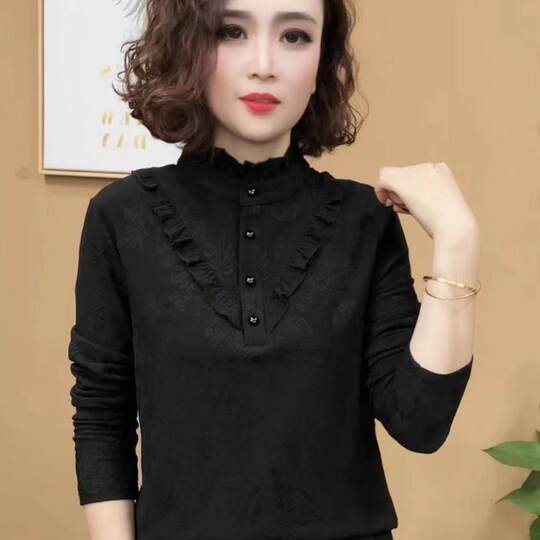Western style printed half turtleneck plus velvet bottoming shirt
