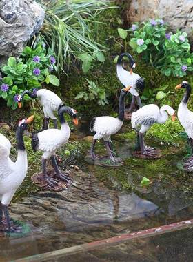 创意陶瓷白鹤仙鹤鸟摆件动物盆景假山流水器鱼缸造景微景观田园风