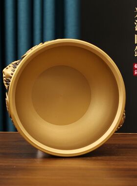 狮首聚宝盆摆件黄铜实心存钱罐店铺财位招财聚财客厅玄关开业礼品