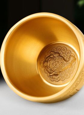 纯铜精雕百福缸 招财进宝铜缸浮雕祥云五帝铜钱客厅办公室装饰品