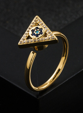 欧美时尚潮流热卖铜镀真金微镶锆石可旋转几何形开口戒指戒指配饰