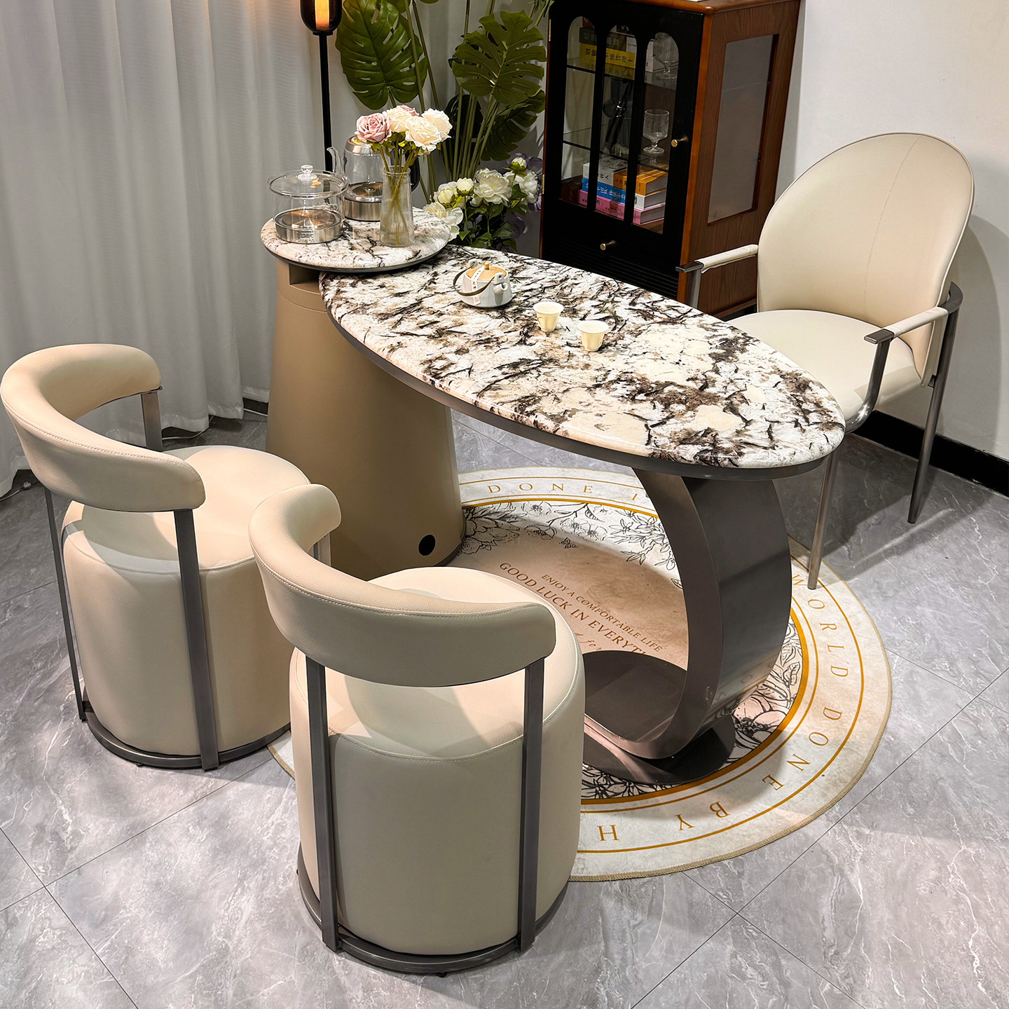 大理石纹奢石阳台茶桌椅组合轻奢高级感办公室烧水壶一体家用茶台,淘宝优惠券,粉丝福利购,淘宝优惠卷