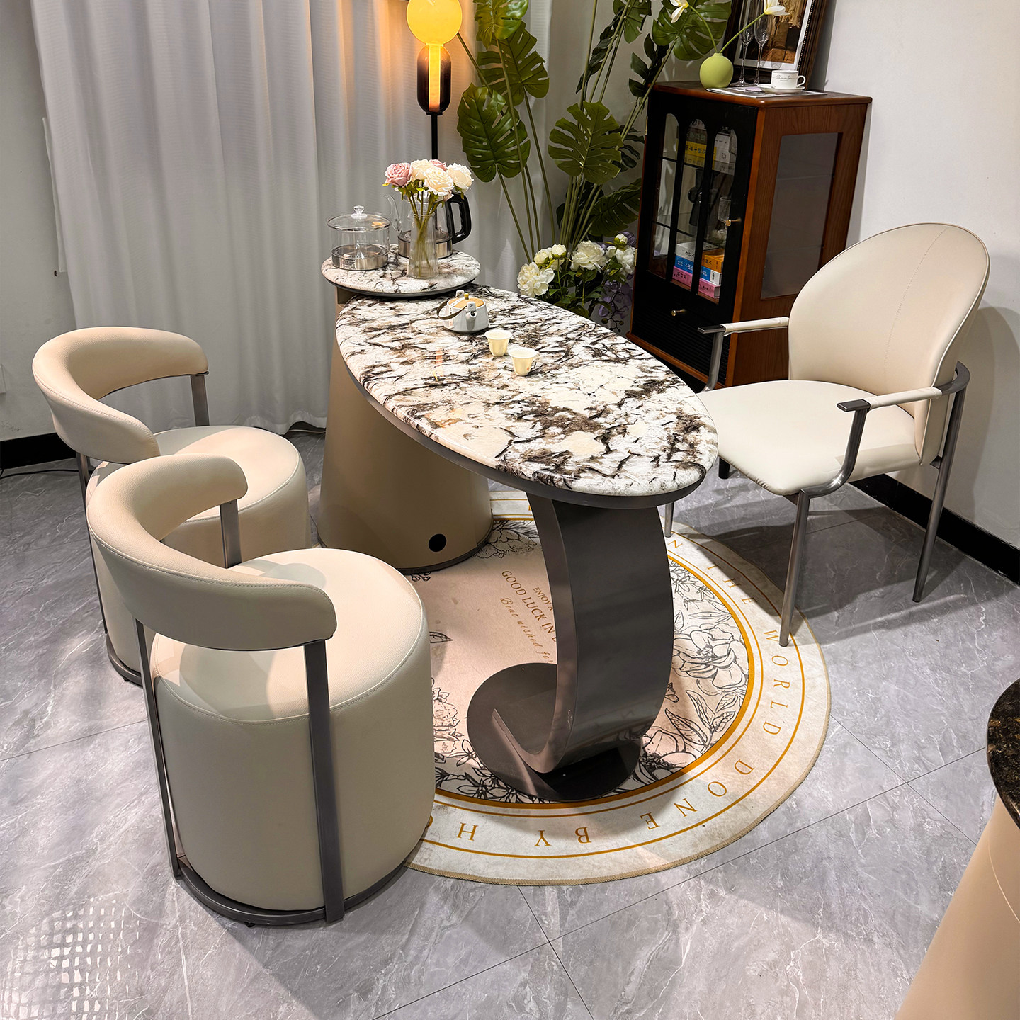 大理石纹奢石阳台茶桌椅组合轻奢高级感办公室烧水壶一体家用茶台,淘宝优惠券,粉丝福利购,淘宝优惠卷