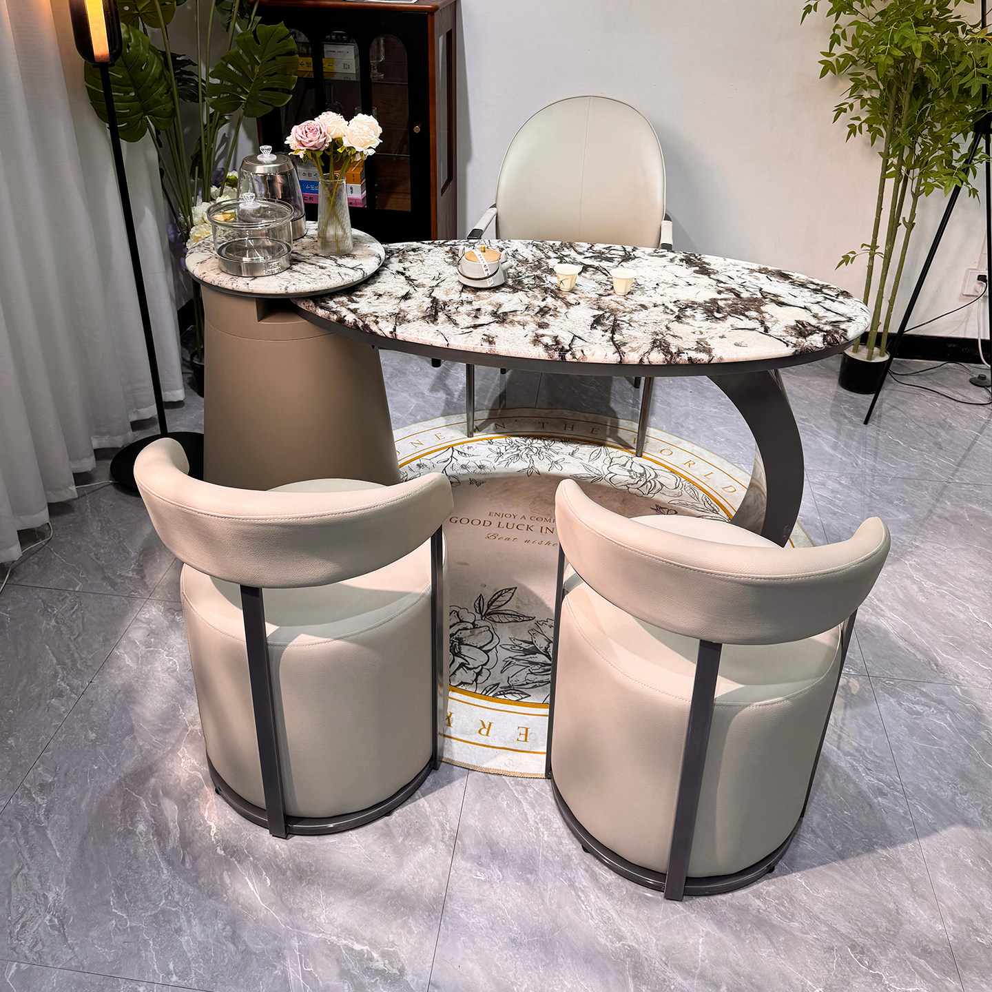 大理石纹奢石阳台茶桌椅组合轻奢高级感办公室烧水壶一体家用茶台,淘宝优惠券,粉丝福利购,淘宝优惠卷