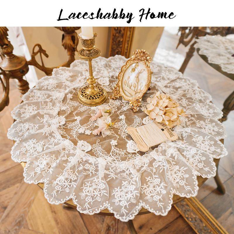 LACESHABBY新款法式复古风格白色玫瑰绣花蕾丝桌旗桌布盖巾1,淘宝优惠券,粉丝福利购,淘宝优惠卷