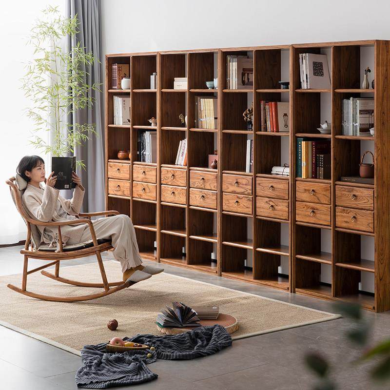 溪木工坊实木书架落地新中式茶柜老榆木书柜整墙柜子置物架博古架,淘宝优惠券,粉丝福利购,淘宝优惠卷