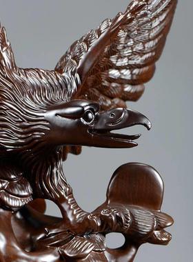 实木鹰饰品家居装饰乌木雕刻展宏鹰客厅办公桌面饰品