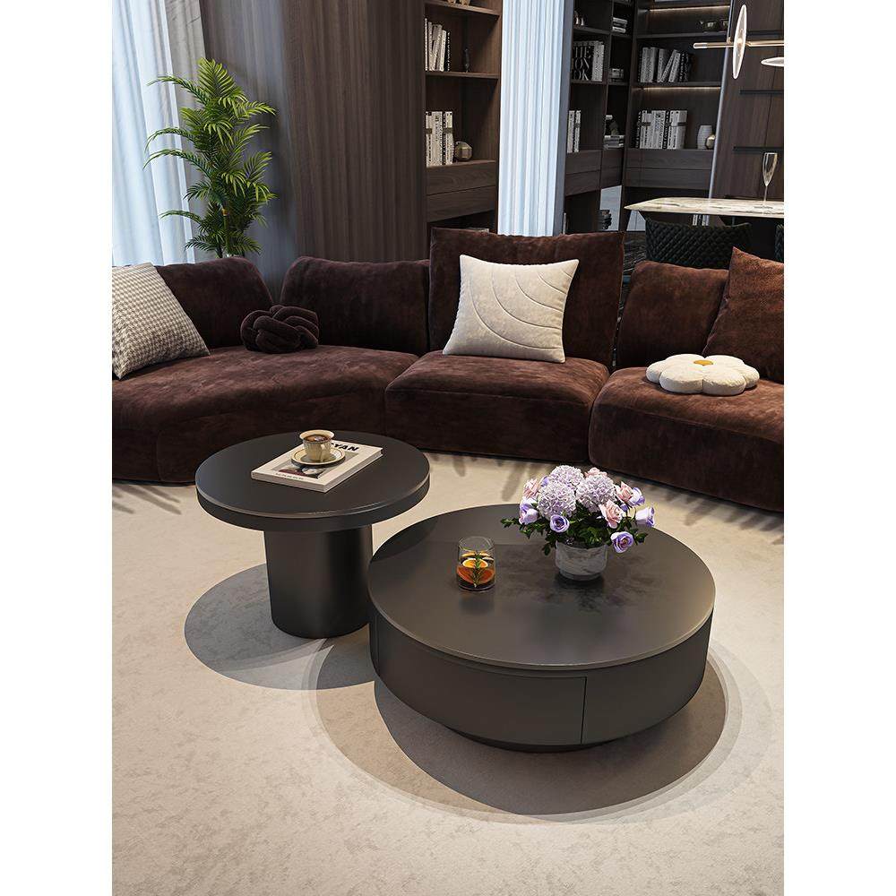 意式轻奢岩板圆形茶几现代简约小户型极简高级感客厅家用设计师款,淘宝优惠券,粉丝福利购,淘宝优惠卷