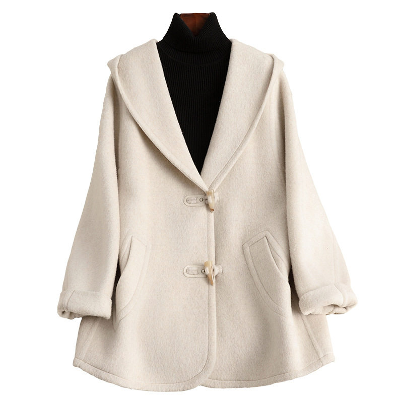 2024年新款双面羊毛大衣女斗篷冒领小个子女装羊绒大衣女