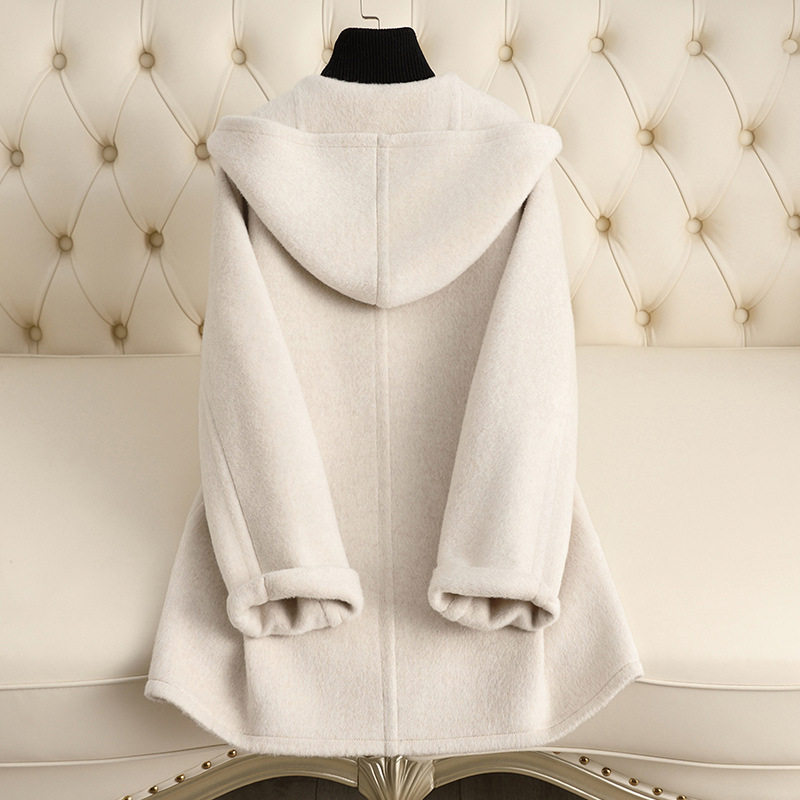2024年新款双面羊毛大衣女斗篷冒领小个子女装羊绒大衣女