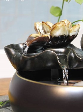 极速流水摆件循环水桌面盆景装饰创意风水轮陶瓷流水器迷你鱼缸小