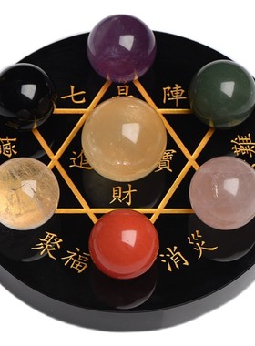 天然原石黄水晶球七星阵摆件家居酒柜客厅办公室桌面玄关装饰品女