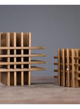 现代轻奢创意艺术几何线条金属摆件样板房大理石不锈钢圆型装饰品