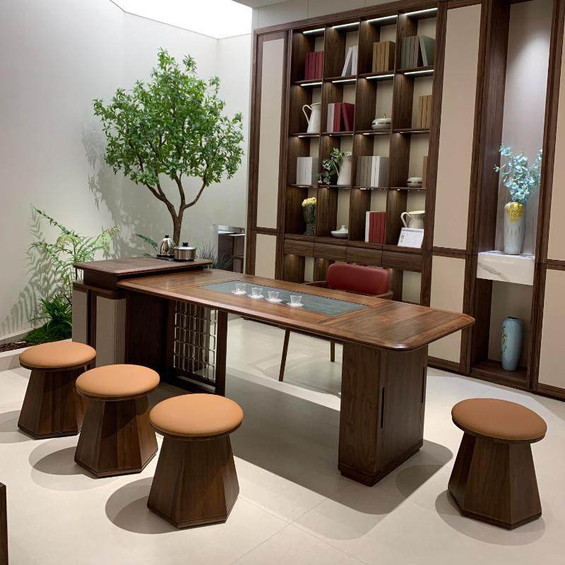 新中式北美黑胡桃木茶桌椅组合实木轻奢烧水壶一体泡茶台办公家用,淘宝优惠券,粉丝福利购,淘宝优惠卷