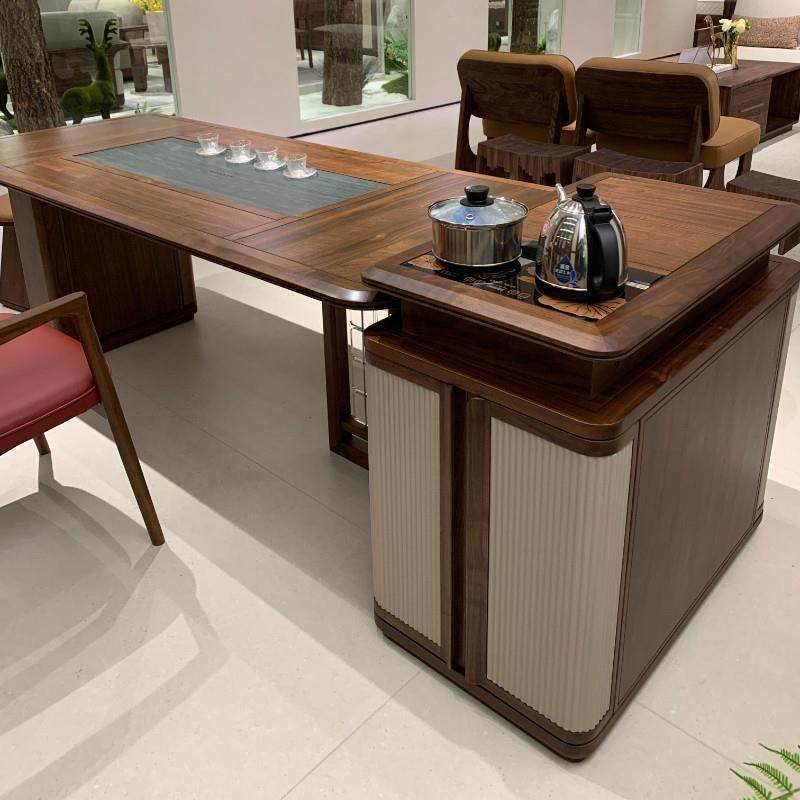 新中式北美黑胡桃木茶桌椅组合实木轻奢烧水壶一体泡茶台办公家用,淘宝优惠券,粉丝福利购,淘宝优惠卷