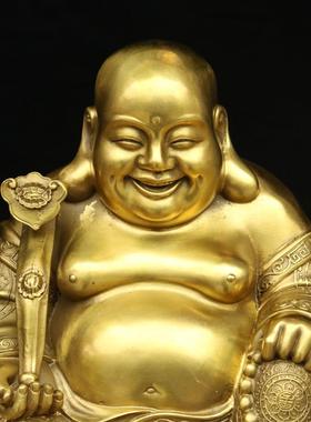 纯黄铜弥勒佛像大肚笑佛像供奉摆件家居饰品如意弥勒佛招财摆设