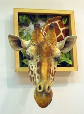 跨境独立站热卖3D相框长颈鹿创意墙体挂件仿真动物工艺品客厅装饰
