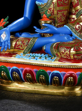 药师佛佛像纯铜密宗居家供奉手工彩绘家用药师琉璃光如来佛像摆件