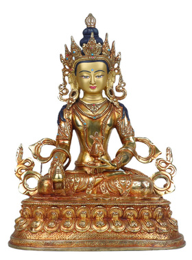地藏王菩萨佛像摆件纯铜尼泊尔全鎏金藏传密宗佛台供奉地藏王10寸